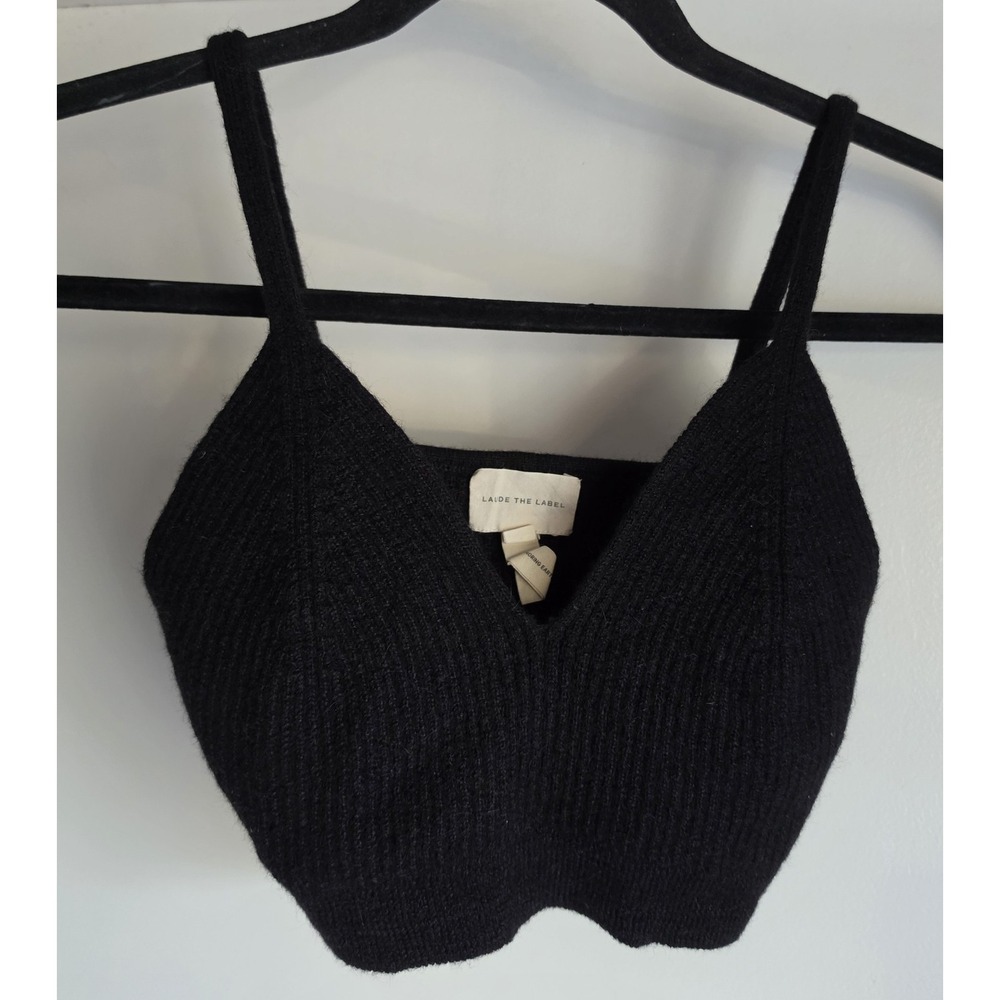LAUDE THE LABEL Baby Alpaca Tank Top S Black V-Neck Sleeveless Camisole